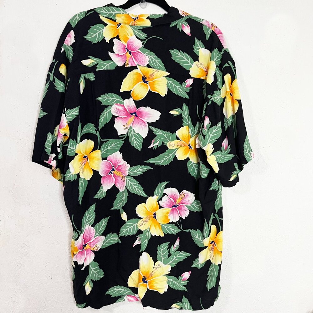 Vintage Pineapple‎ Juice Black Floral Hawaiian Shirt Size XL - Picture 3 of 6